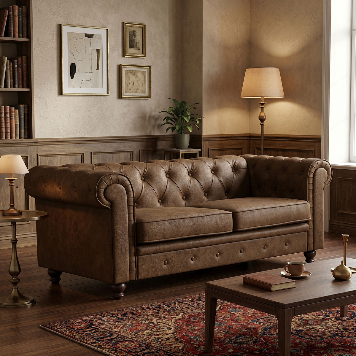 Kαναπές διθέσιος τ. Chesterfield  pu σε αντικέ καφέ απόχρωση 160x84x67εκ - Pakobazaar
