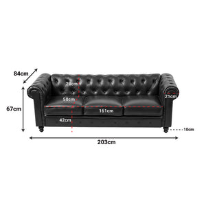 Kαναπές τριθέσιος τ. Chesterfield  pu κυπαρισσί 203x84x67εκ - Pakobazaar