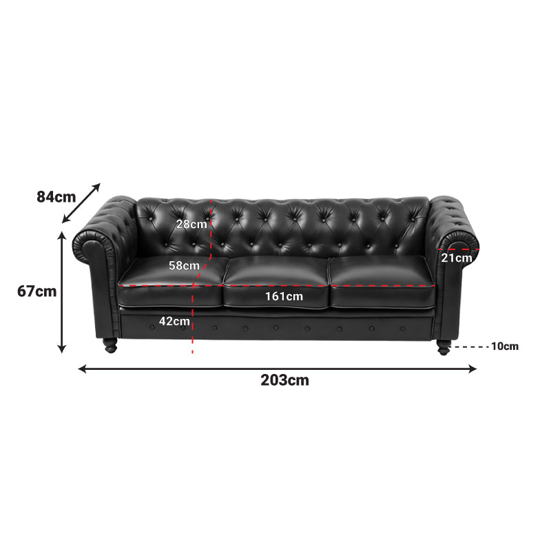 Kαναπές τριθέσιος τ. Chesterfield  pu κυπαρισσί 203x84x67εκ - Pakobazaar