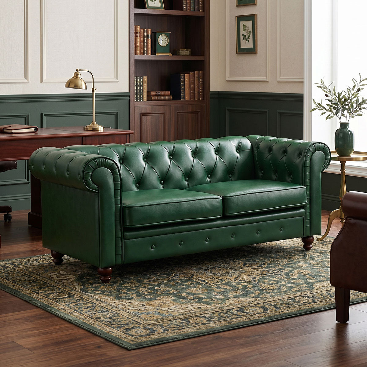 Kαναπές διθέσιος τ. Chesterfield  pu κυπαρισσί 160x84x67εκ - Pakobazaar