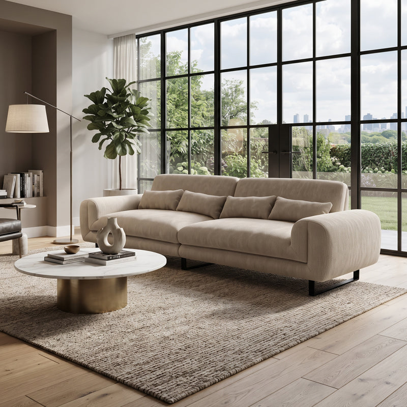 Καναπές Dorana  τετραθέσιος μπεζ ύφασμα 286x89x83εκ - Pakobazaar