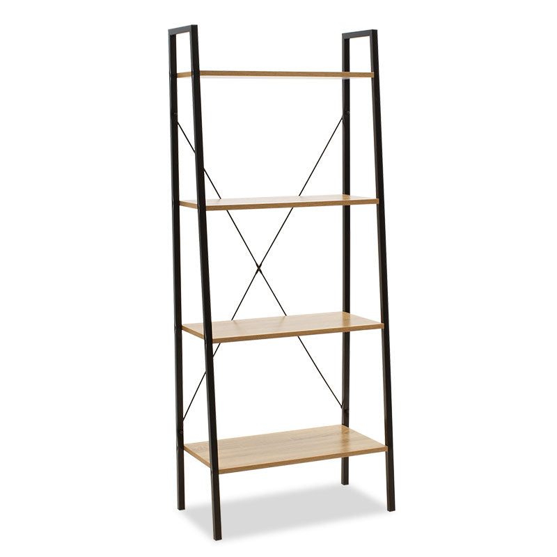 Βιβλιοθήκη- Ραφιέρα Ramon  φυσικό-μαύρο 60x23x145,5εκ - Pakobazaar