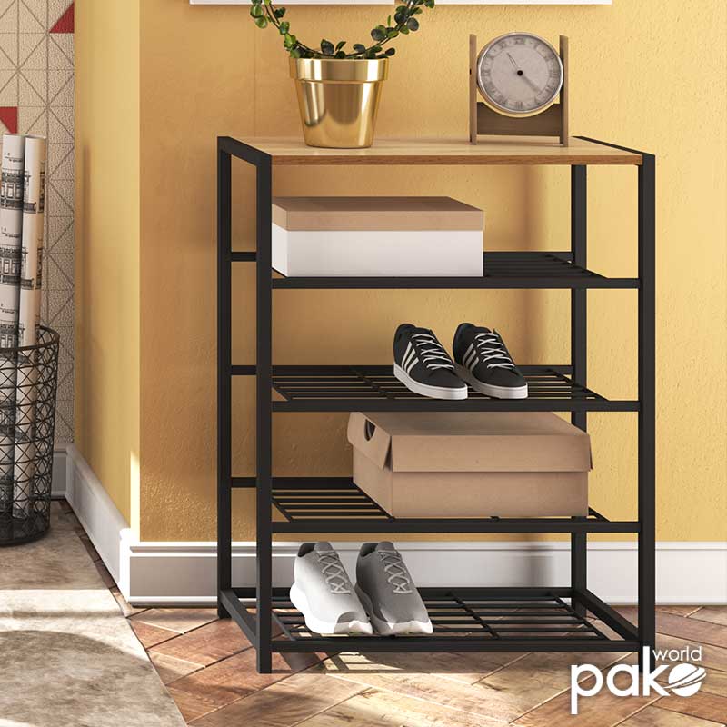 Παπουτσοθήκη Ramon  12 ζευγών φυσικό-μαύρο 63x30x83εκ - Image 1