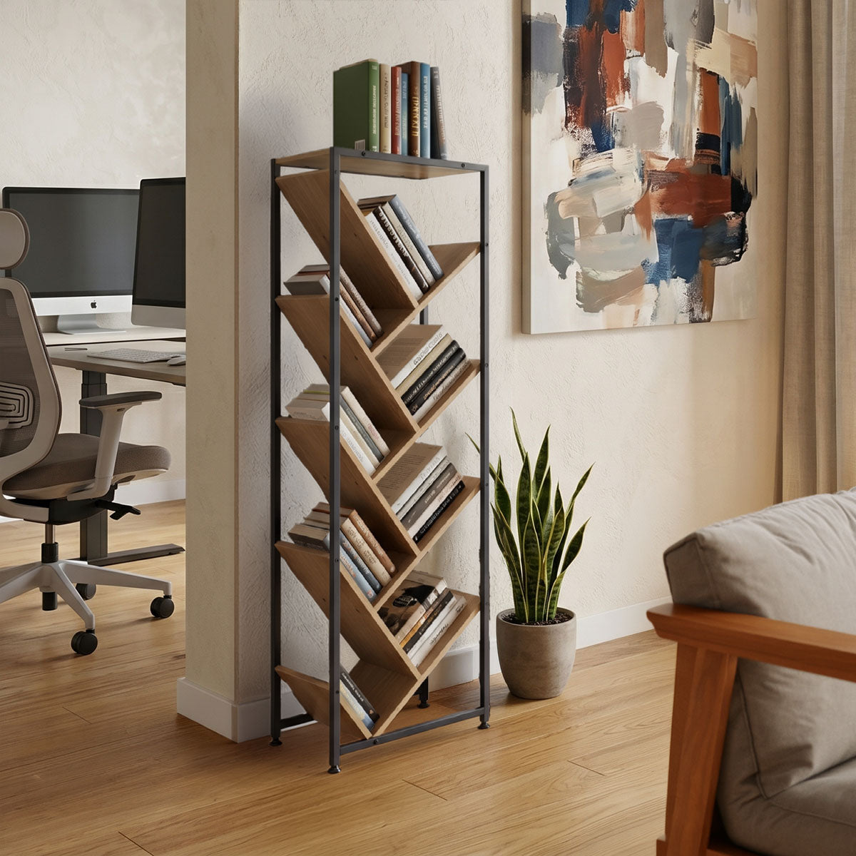 Βιβλιοθήκη Orunta  oak- μαύρο μέταλλο 40x26.5x125εκ - Pakobazaar