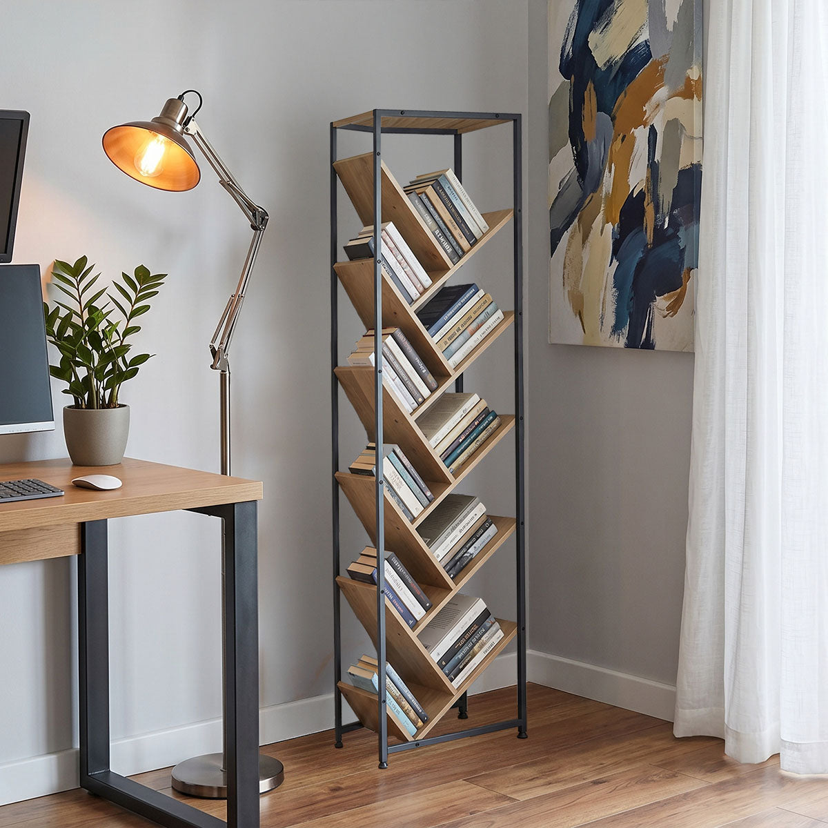 Βιβλιοθήκη Orunta  oak- μαύρο μέταλλο 40x26.5x150εκ - Pakobazaar