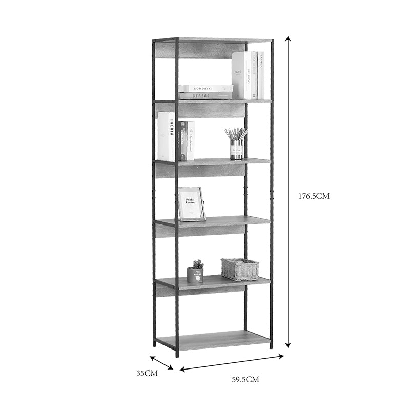 Βιβλιοθήκη Kaliano  oak-μαύρο μέταλλο 59.5x35x176.5εκ - Pakobazaar