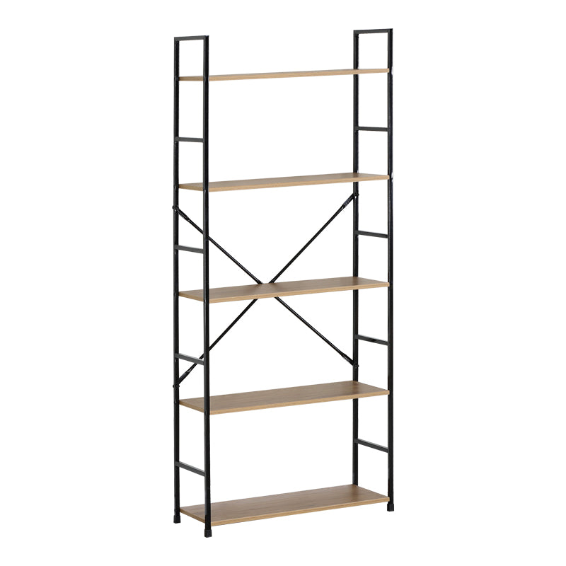 Βιβλιοθήκη Manlo  oak με μαύρο μέταλλο 58.6x23.5x144εκ