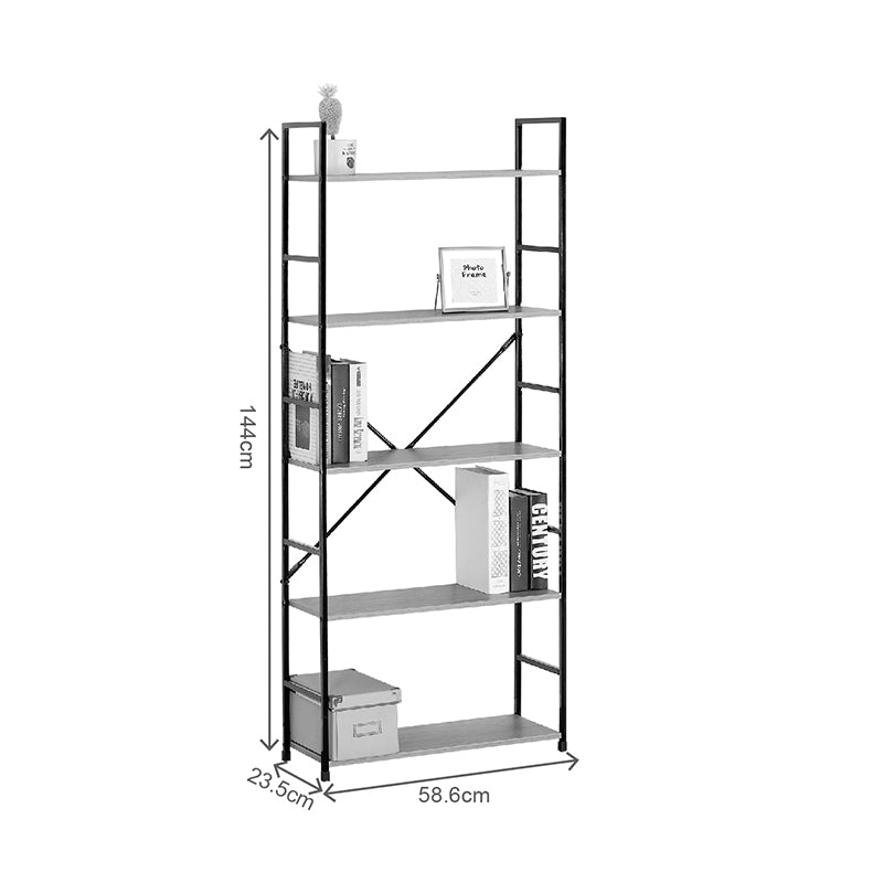 Βιβλιοθήκη Manlo  oak με μαύρο μέταλλο 58.6x23.5x144εκ