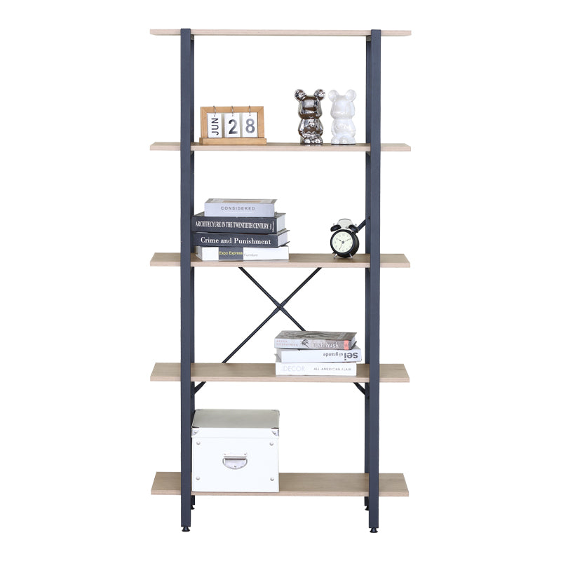 Βιβλιοθήκη Nebranzo  oak με μαύρο μέταλλο 80x34x155.3εκ - Pakobazaar