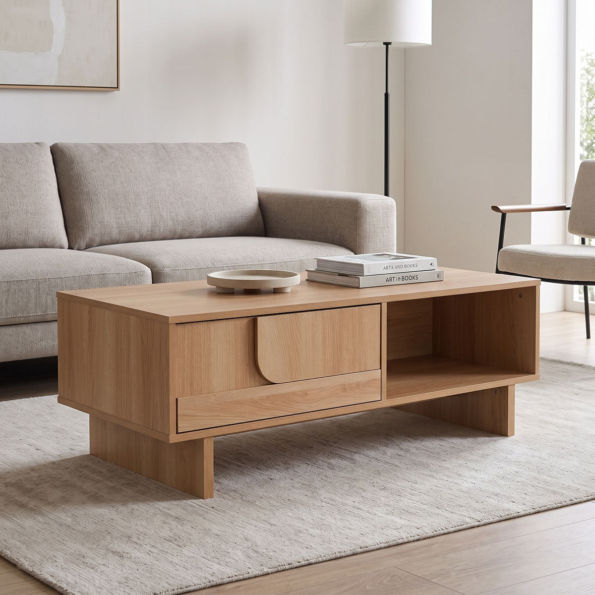 Τραπέζι σαλονιού Jenfia  mdf σε φυσική απόχρωση 110x55x38,5εκ