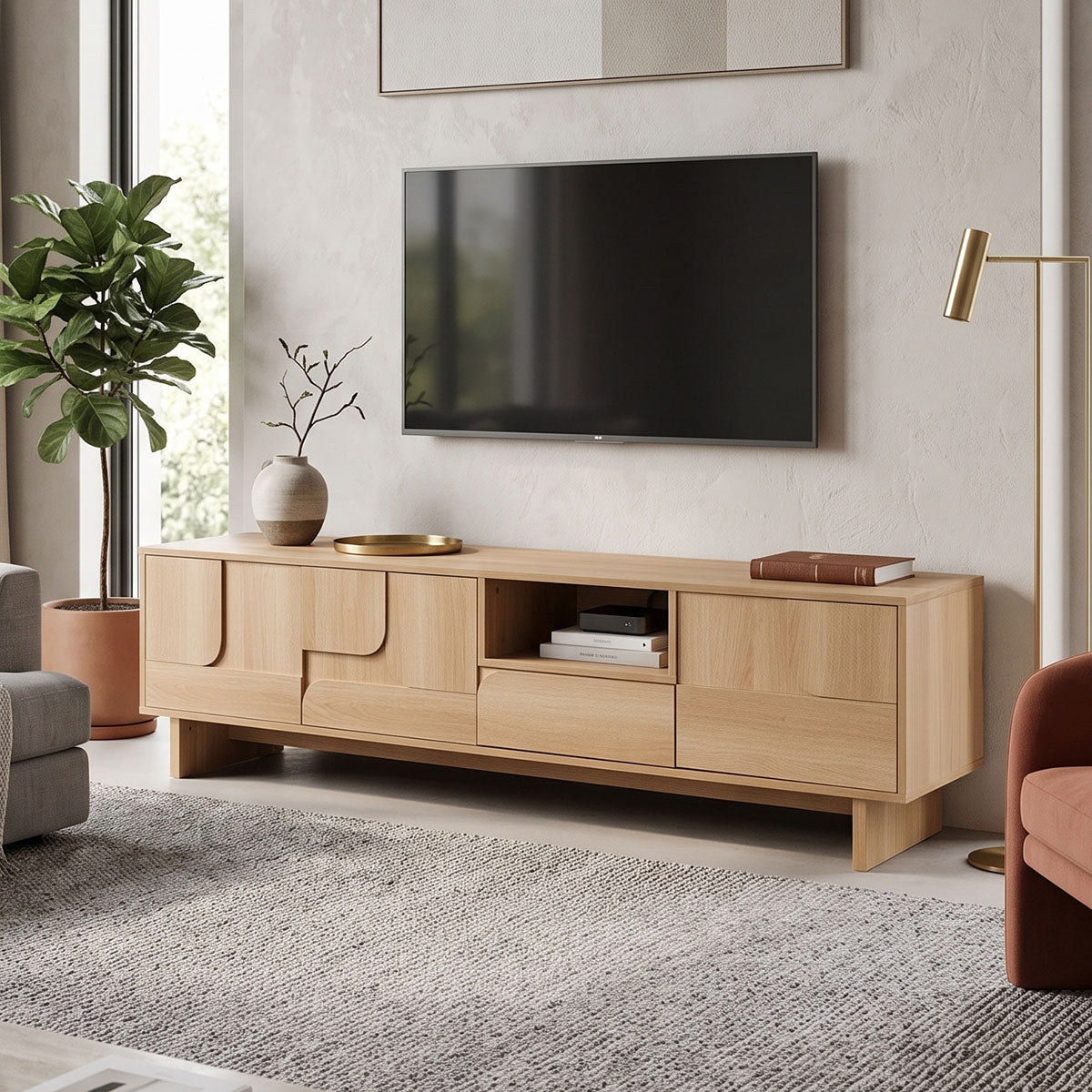 Έπιπλο τηλεόρασης Jenfia  mdf σε φυσική απόχρωση 180x39x45,5εκ - Pakobazaar