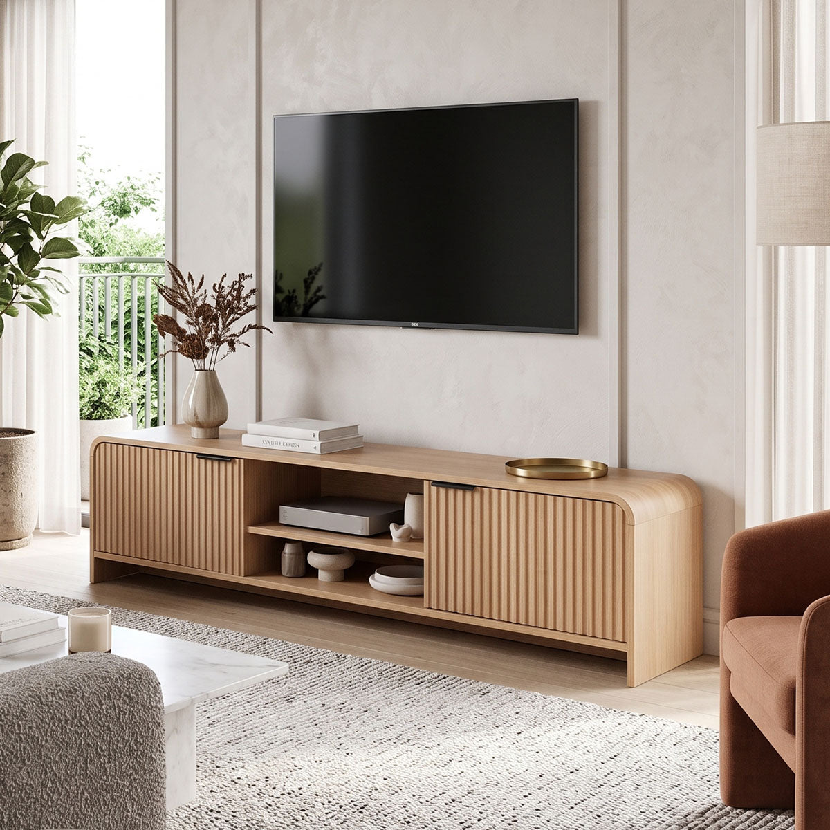 Έπιπλο τηλεόρασης Anfen  mdf σε φυσική απόχρωση 160x39x40,5εκ - Pakobazaar