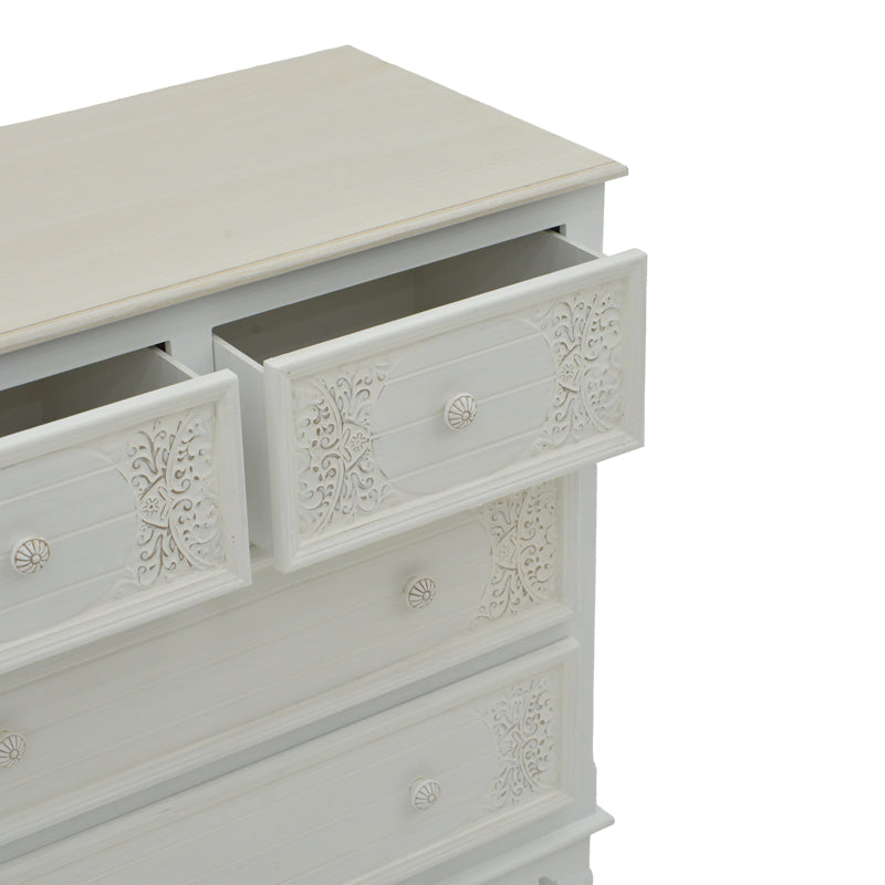 Συρταριέρα Pazlen Inart mdf σε λευκή αντικέ απόχρωση 80x40x80εκ - Pakobazaar