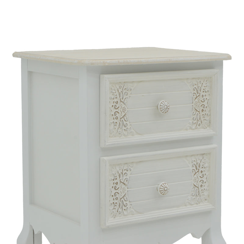 Κομοδίνο Pazlen Inart mdf σε λευκή αντικέ απόχρωση 40x45x65εκ - Pakobazaar