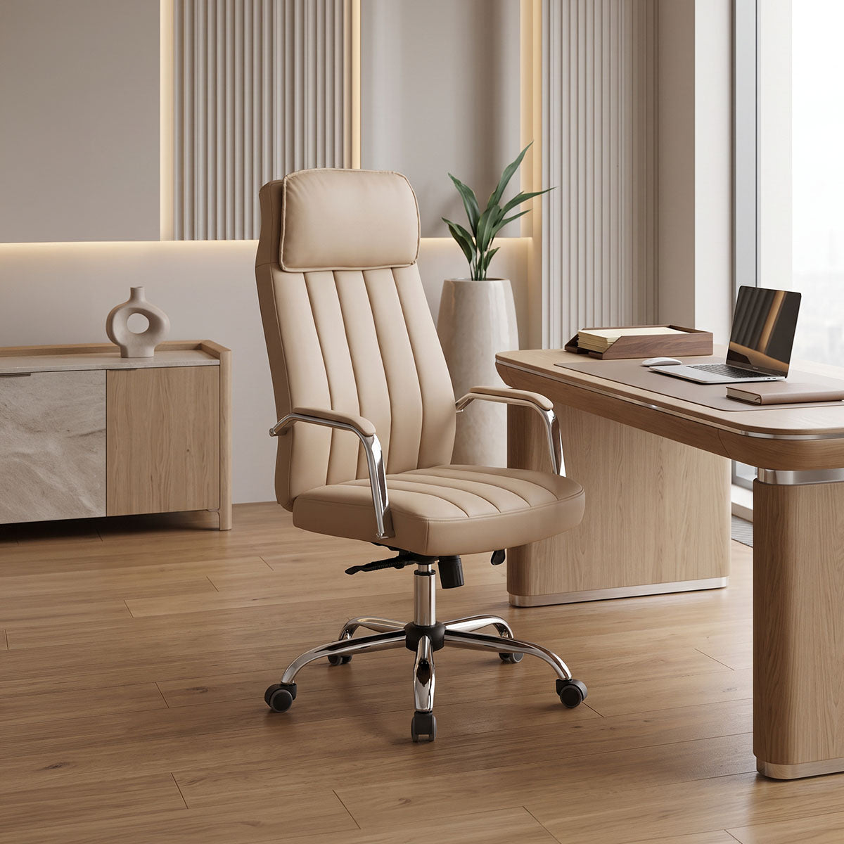 Καρέκλα γραφείου διευθυντή Morales  pu cappuccino 60x70x118-124εκ - Pakobazaar