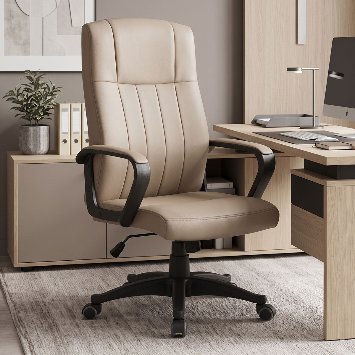 Καρέκλα γραφείου διευθυντή Roby  pu cappuccino 60x70x102-110εκ - Pakobazaar