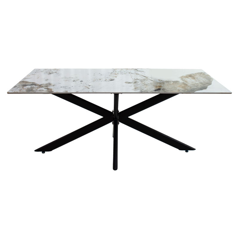 Τραπέζι Bethan  sintered stone λευκό μαρμάρου-μαύρο 180x90x75εκ - Pakobazaar