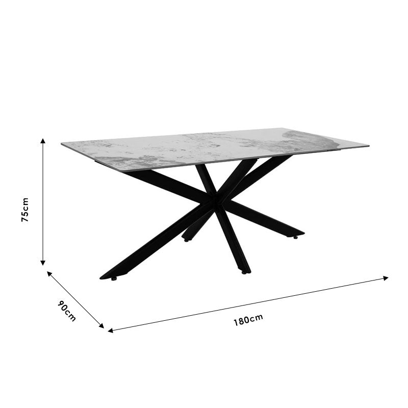 Τραπέζι Bethan  sintered stone λευκό μαρμάρου-μαύρο 180x90x75εκ - Pakobazaar