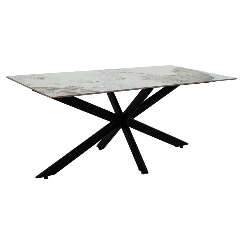 Τραπέζι Bethan  sintered stone λευκό μαρμάρου-μαύρο 180x90x75εκ - Pakobazaar