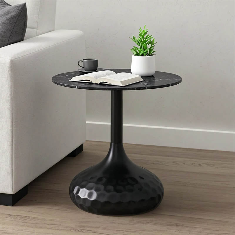 Βοηθητικό τραπέζι Fabron Inart μαύρο sintered stone Φ50x52εκ - Image 1