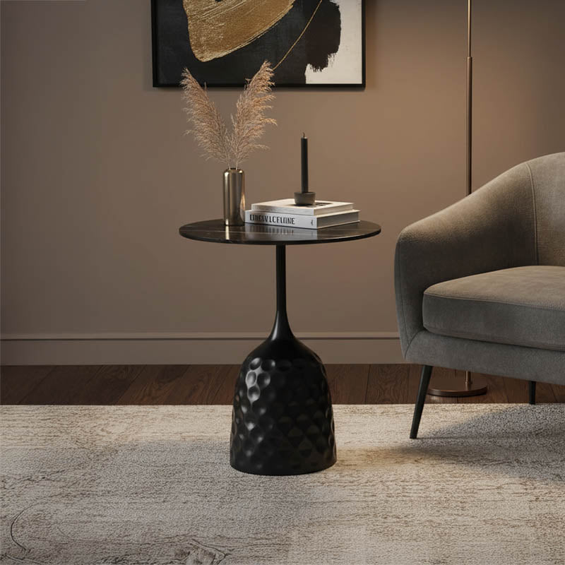 Βοηθητικό τραπέζι Kousien Inart μαύρο sintered stone Φ50x60εκ - Pakobazaar