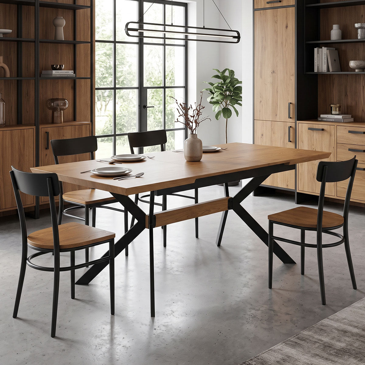 Τραπέζι Jessamy  επεκτεινόμενο MDF 43mm σε φυσική απόχρωση και πόδι μεταλλικό μαύρο 160/200x90x76εκ - Pakobazaar
