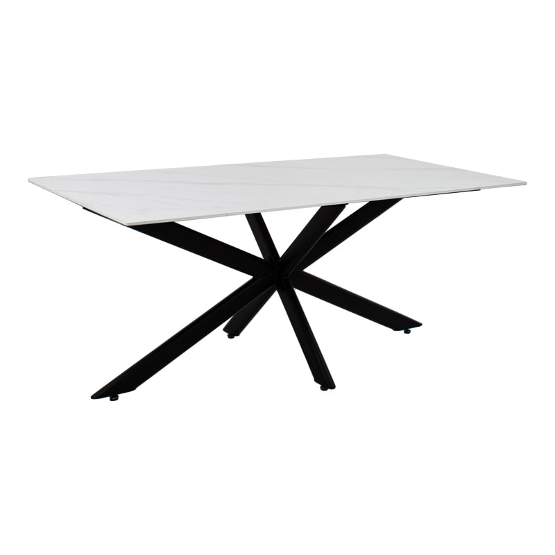 Τραπέζι Bethan  sintered stone λευκό-μαύρα μεταλλικά πόδια 180x90x75εκ - Pakobazaar