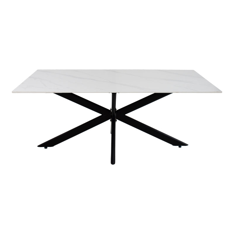 Τραπέζι Bethan  sintered stone λευκό-μαύρα μεταλλικά πόδια 180x90x75εκ - Pakobazaar