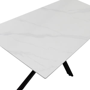 Τραπέζι Bethan  sintered stone λευκό-μαύρα μεταλλικά πόδια 180x90x75εκ - Pakobazaar