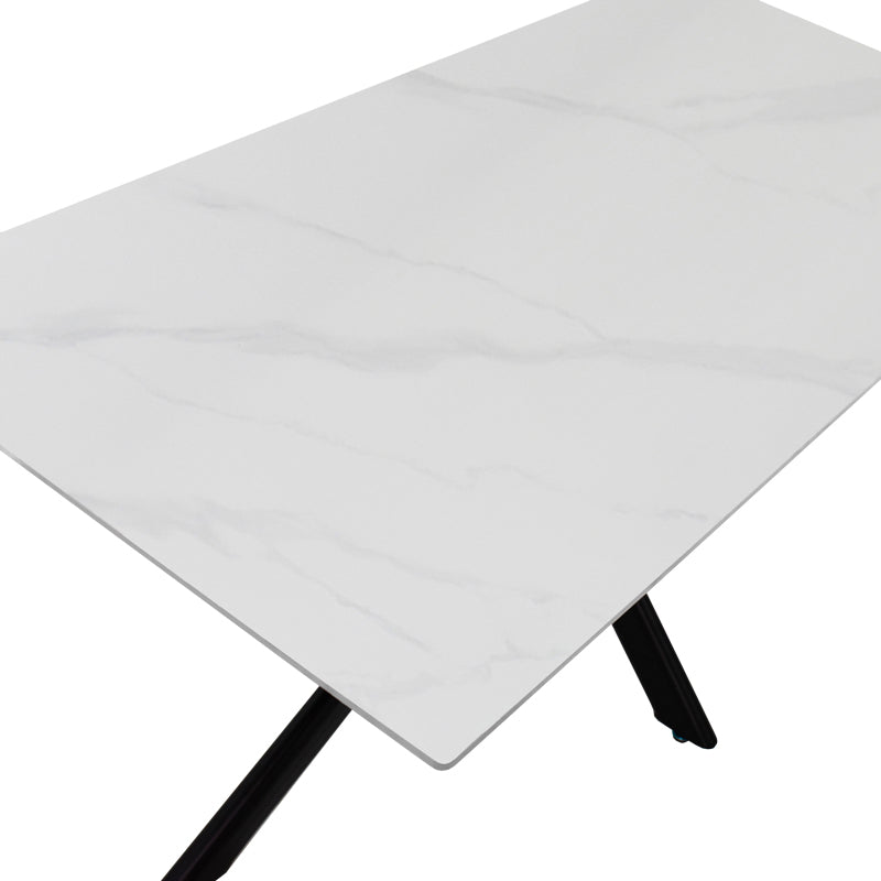 Τραπέζι Bethan  sintered stone λευκό-μαύρα μεταλλικά πόδια 180x90x75εκ - Pakobazaar