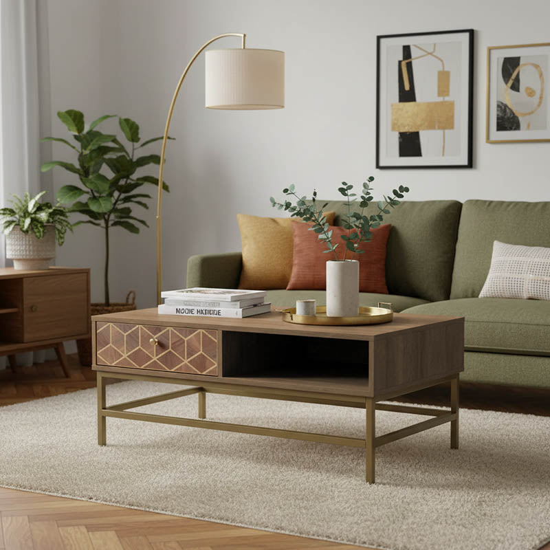 Τραπέζι σαλονιού Brilo Inart καφέ-χρυσό ξύλο 101x59x43εκ