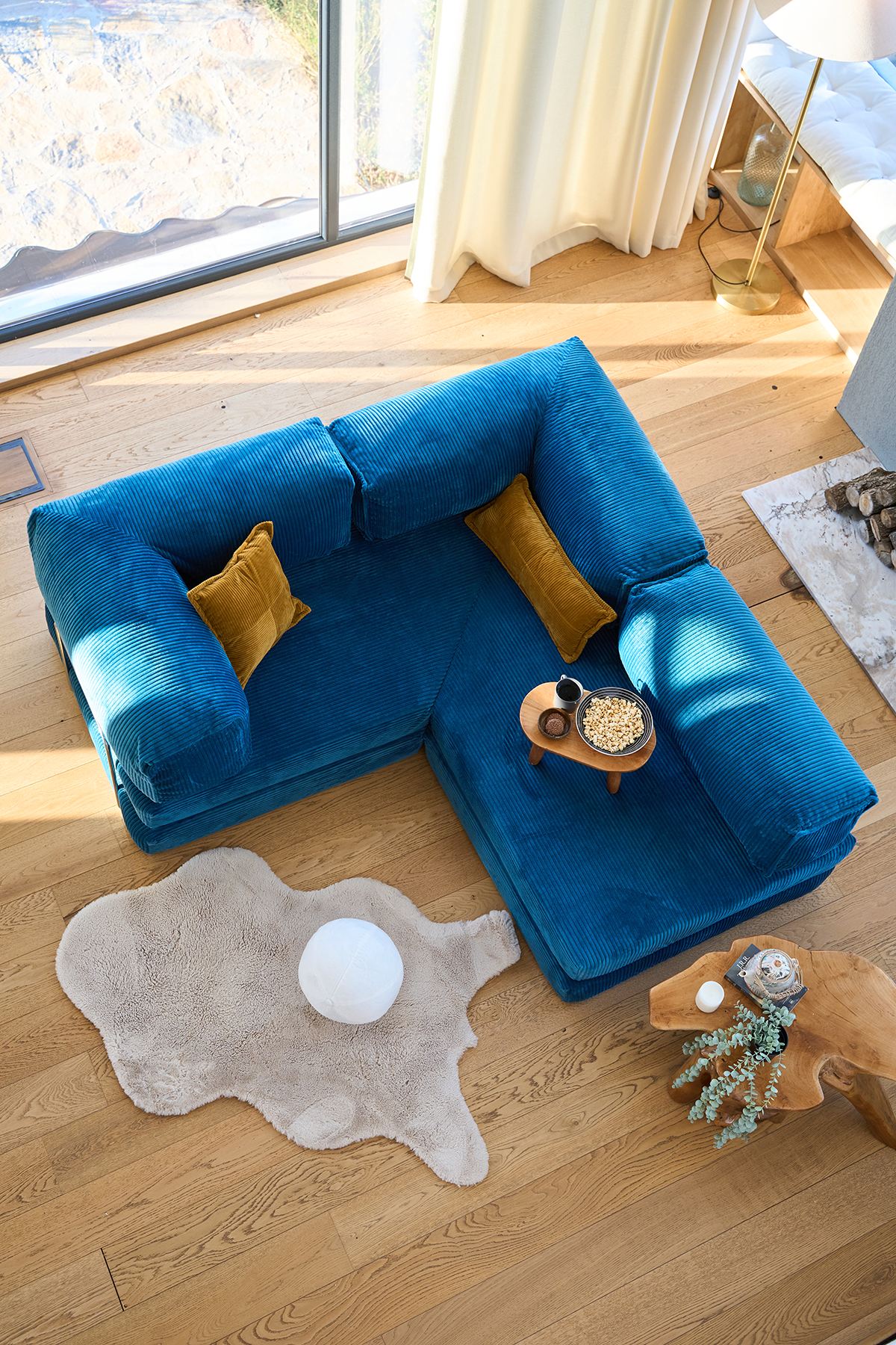 Γωνιακός Καναπές-Κρεβάτι Orestiada Indigo 300x100 εκ.