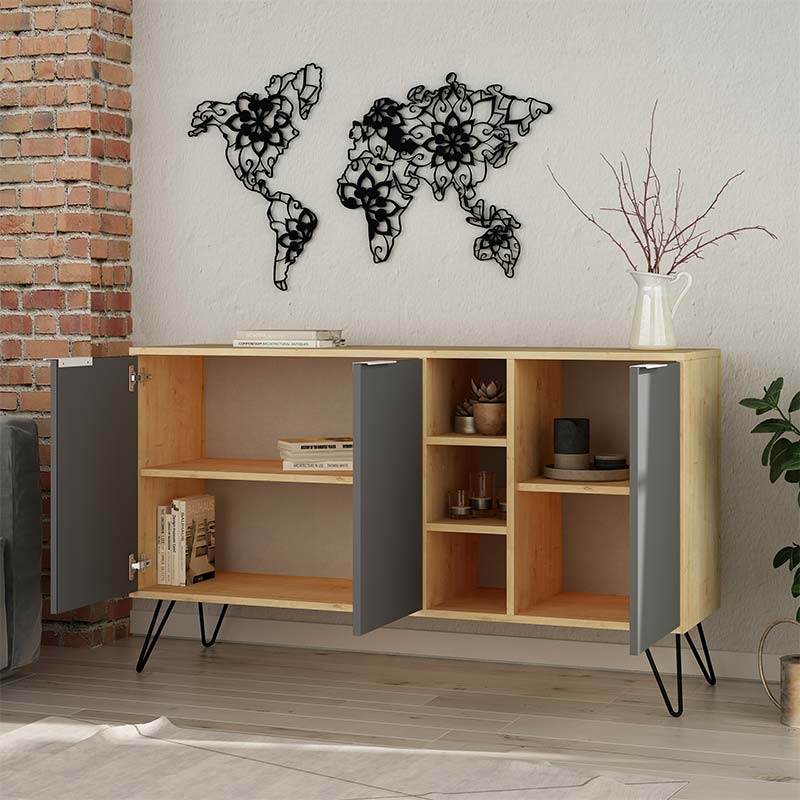 Μπουφές Clara  χρώμα light oak-ανθρακί 142x35.5x83εκ