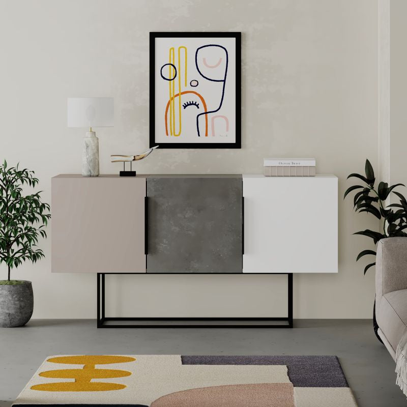 Μπουφές Estella  γκρι antique-μόκα-λευκό 150x42x79.5εκ - Image 4