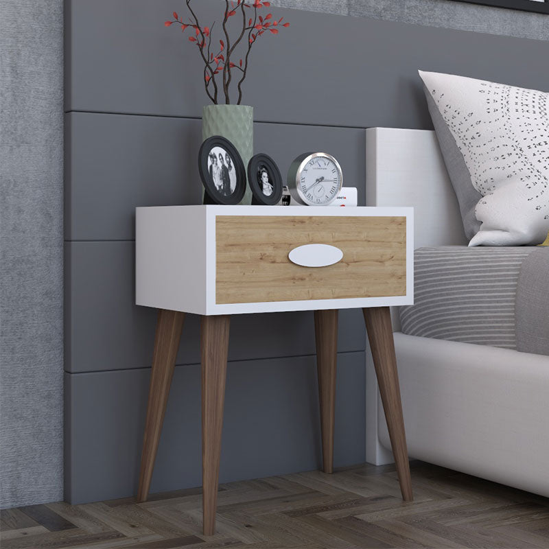 Κομοδίνο Laber  με ένα συρτάρι καρυδί-λευκό-sonoma 45x30x57.5εκ - Image 2