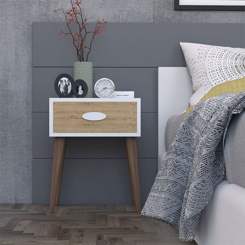 Κομοδίνο Laber  με ένα συρτάρι καρυδί-λευκό-sonoma 45x30x57.5εκ - Image 3