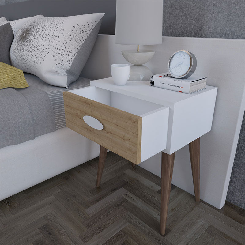 Κομοδίνο Laber  με ένα συρτάρι καρυδί-λευκό-sonoma 45x30x57.5εκ - Image 4