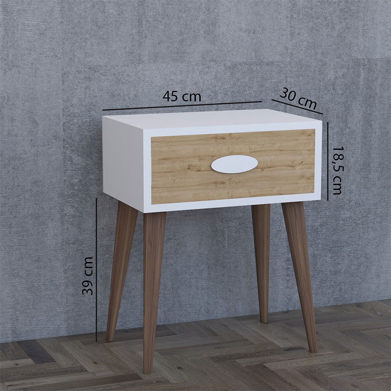 Κομοδίνο Laber  με ένα συρτάρι καρυδί-λευκό-sonoma 45x30x57.5εκ - Image 5