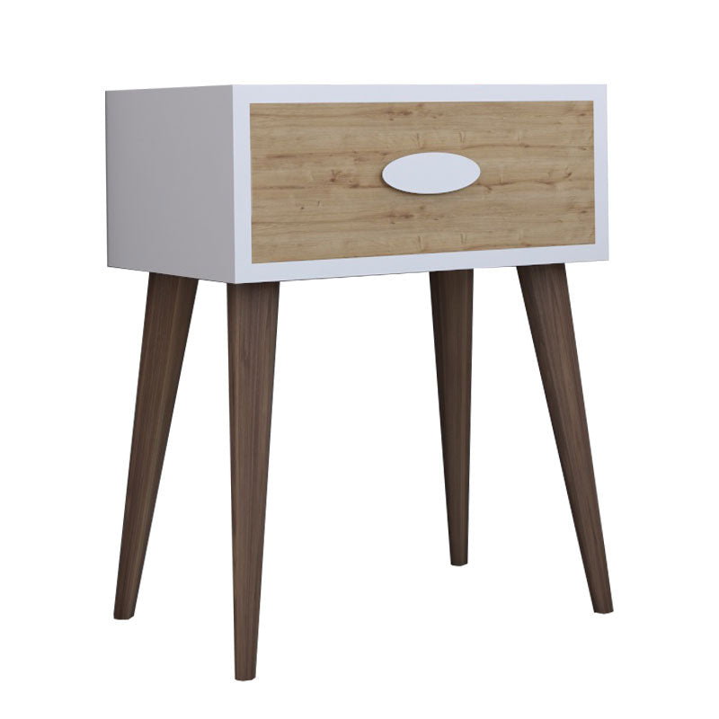 Κομοδίνο Laber  με ένα συρτάρι καρυδί-λευκό-sonoma 45x30x57.5εκ - Image 1