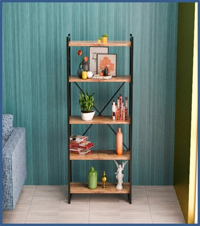 Βιβλιοθήκη Baker  καρυδί-μαύρο 66x34x180εκ - Pakobazaar