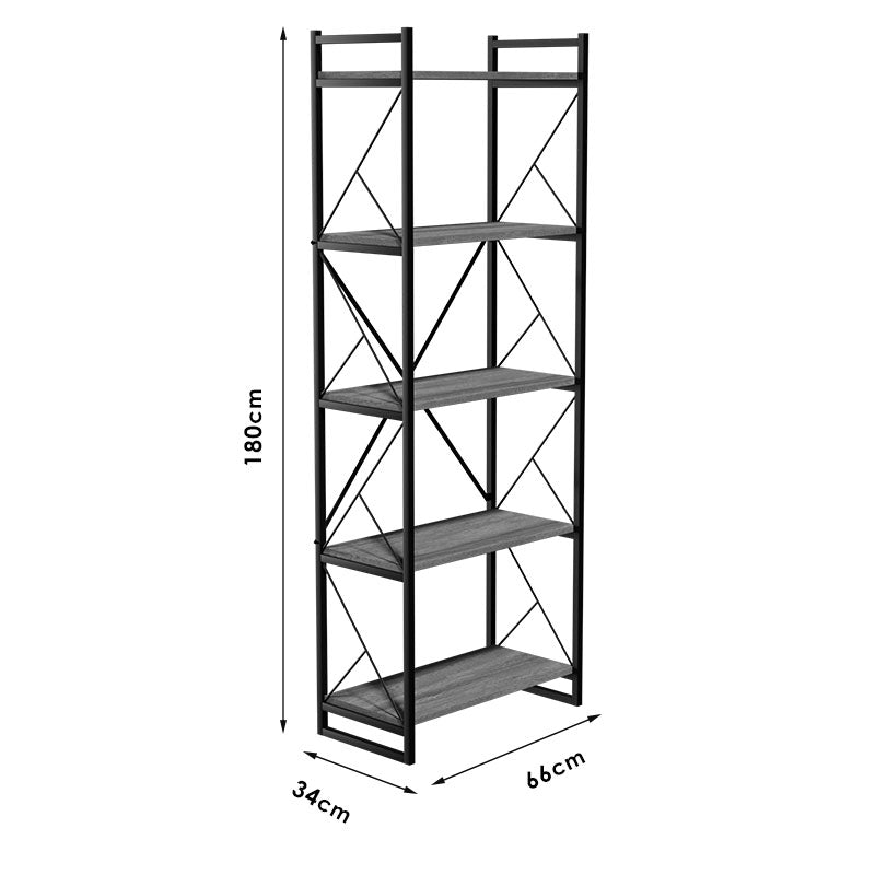 Βιβλιοθήκη Baker  καρυδί-μαύρο 66x34x180εκ - Pakobazaar