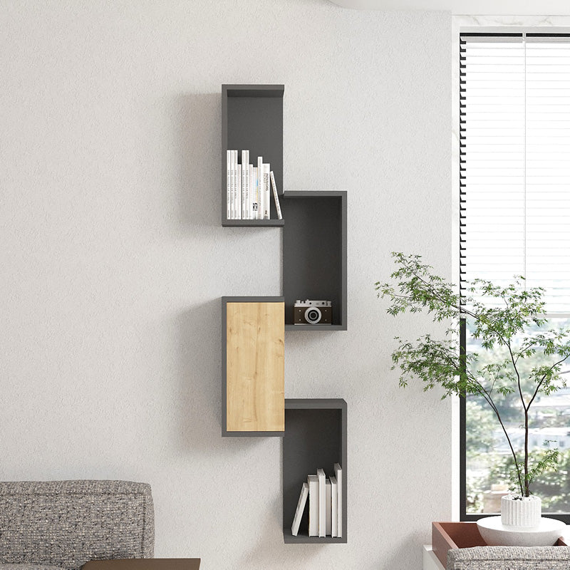 Ραφιέρα τοίχου Kongo  σε oak- ανθρακί απόχρωση 44x20x159εκ - Pakobazaar