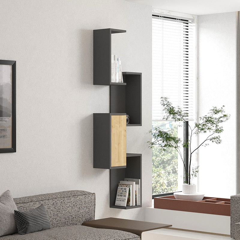 Ραφιέρα τοίχου Kongo  σε oak- ανθρακί απόχρωση 44x20x159εκ - Pakobazaar