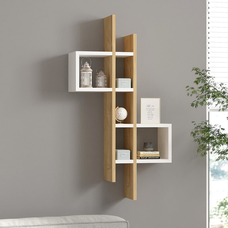Ραφιέρα τοίχου Garel  σε oak-λευκή απόχρωση 53,8x19,6x108εκ - Image 1