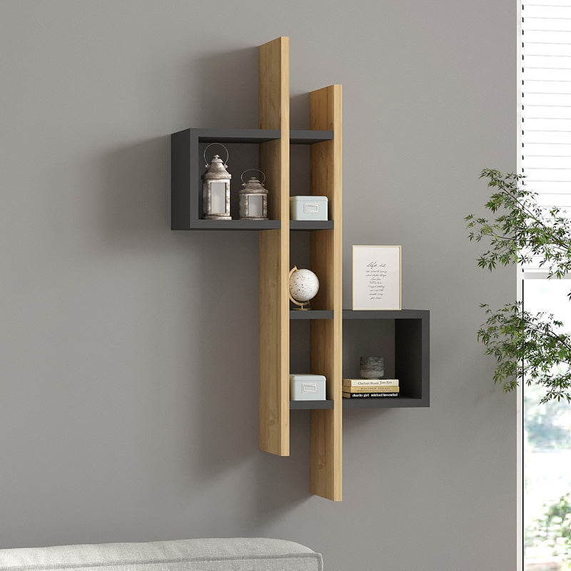 Ραφιέρα τοίχου Garel  σε oak-ανθρακί απόχρωση 53,8x19,6x108εκ - Image 1