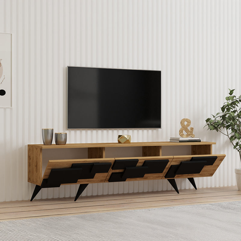 Έπιπλο τηλεόρασης Trida  oak με μαύρο 160x35x45εκ - Pakobazaar