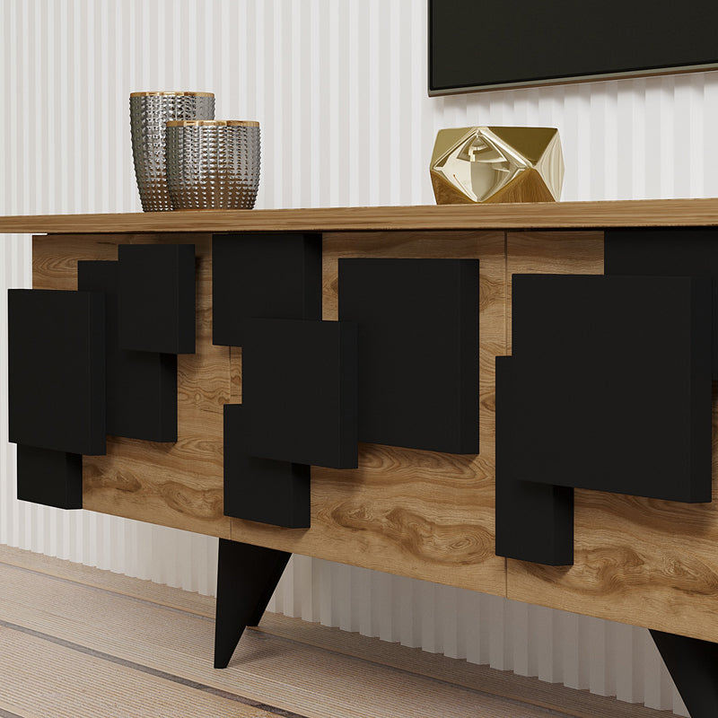 Έπιπλο τηλεόρασης Trida  oak με μαύρο 160x35x45εκ - Pakobazaar