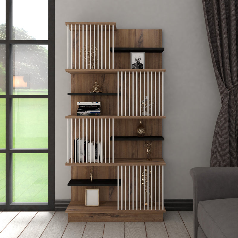 Βιβλιοθήκη Gassim  sonoma με ανθρακί και λευκό 80x24.6x160εκ - Pakobazaar