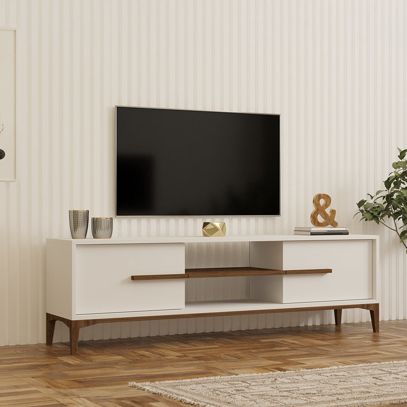 Έπιπλο τηλεόρασης Eslem  λευκό με καρυδί 160x34,6x48,1εκ - Pakobazaar