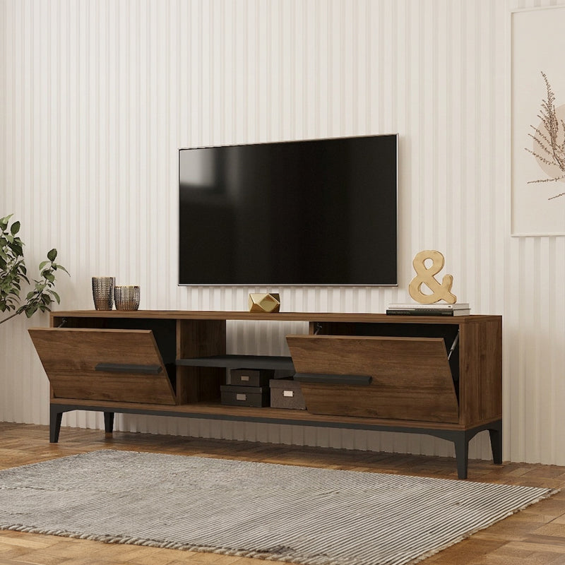 Έπιπλο τηλεόρασης Eslem  καρυδί με ανθρακί 160x34,6x48,1εκ - Pakobazaar